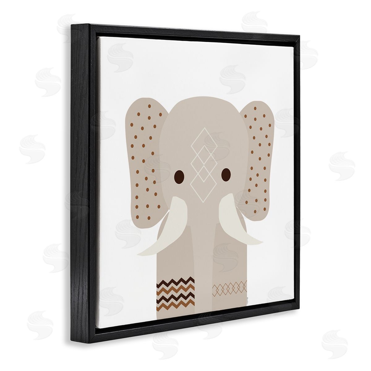 Neutral Tone Elephant Black Floating Frame Canvas Wall Art, Home Decor by Daniela Santiago