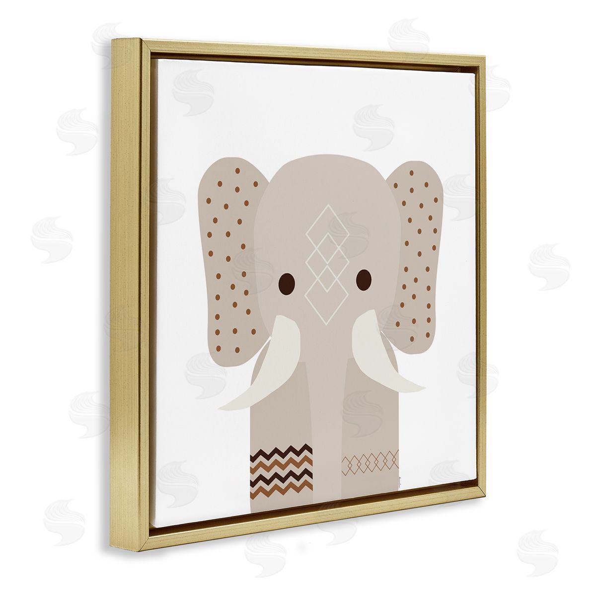 Neutral Tone Elephant Gold Floating Frame Canvas Wall Art, Home Decor by Daniela Santiago