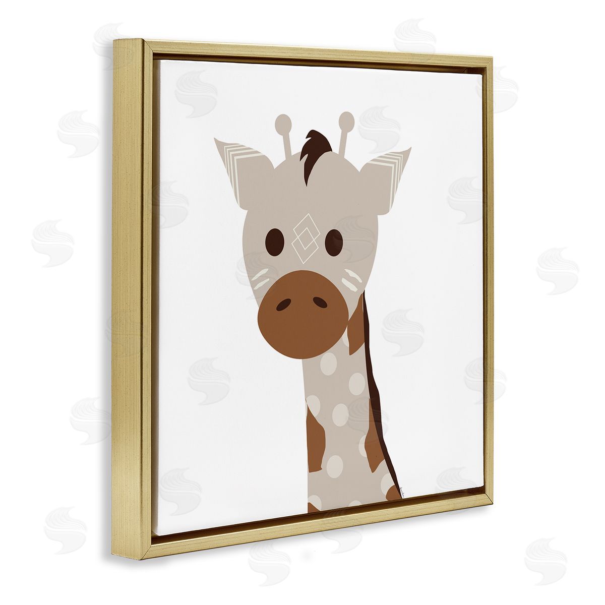 Neutral Tone Giraffe Gold Floating Frame Canvas Wall Art, Home Decor by Daniela Santiago