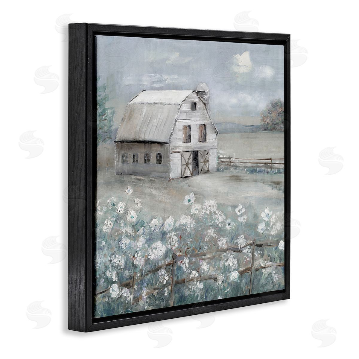 Traditional Barn & Meadow Black Floating Frame Canvas Wall Art, Home Decor by Sally Swatland