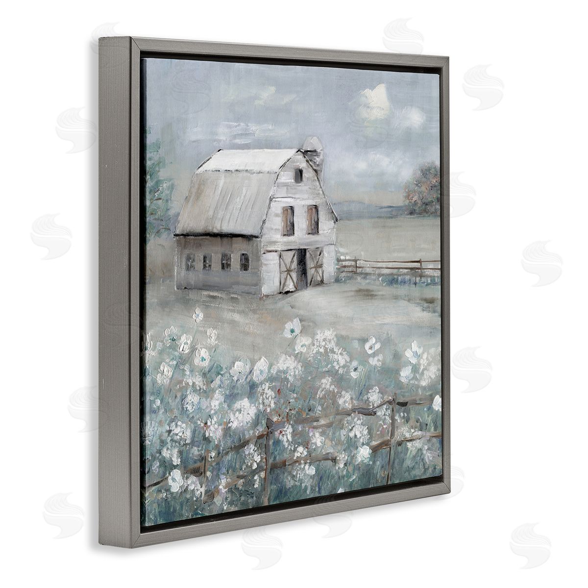 Traditional Barn & Meadow Grey Floating Frame Canvas Wall Art, Home Decor by Sally Swatland