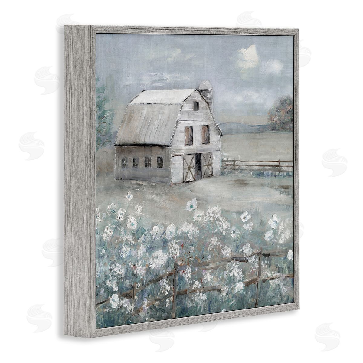Traditional Barn & Meadow Grey Frame Print Wall Art, Home Decor by Sally Swatland
