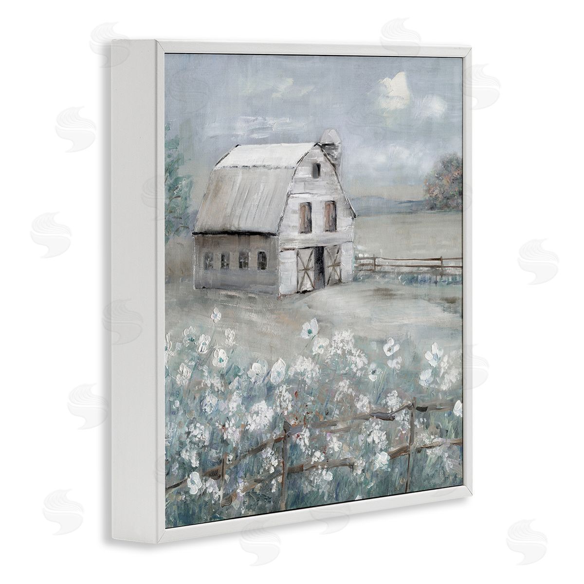Traditional Barn & Meadow White Frame Print Wall Art, Home Decor by Sally Swatland