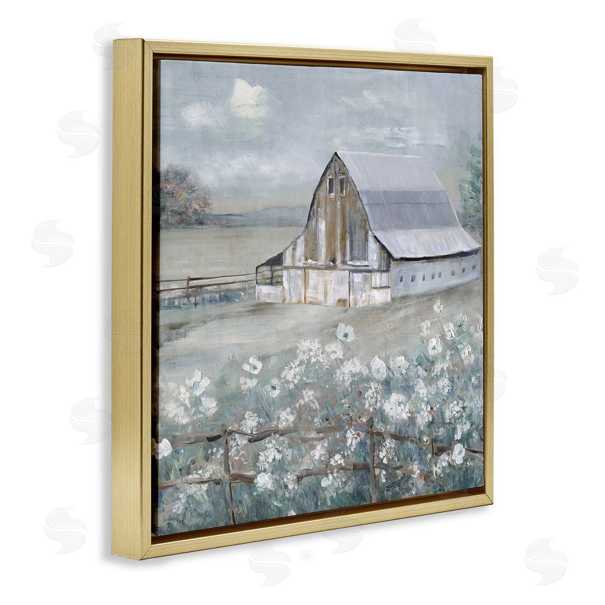 Blooming Farmhouse Meadow Gold Floating Frame Canvas Wall Art, Home Decor by Sally Swatland