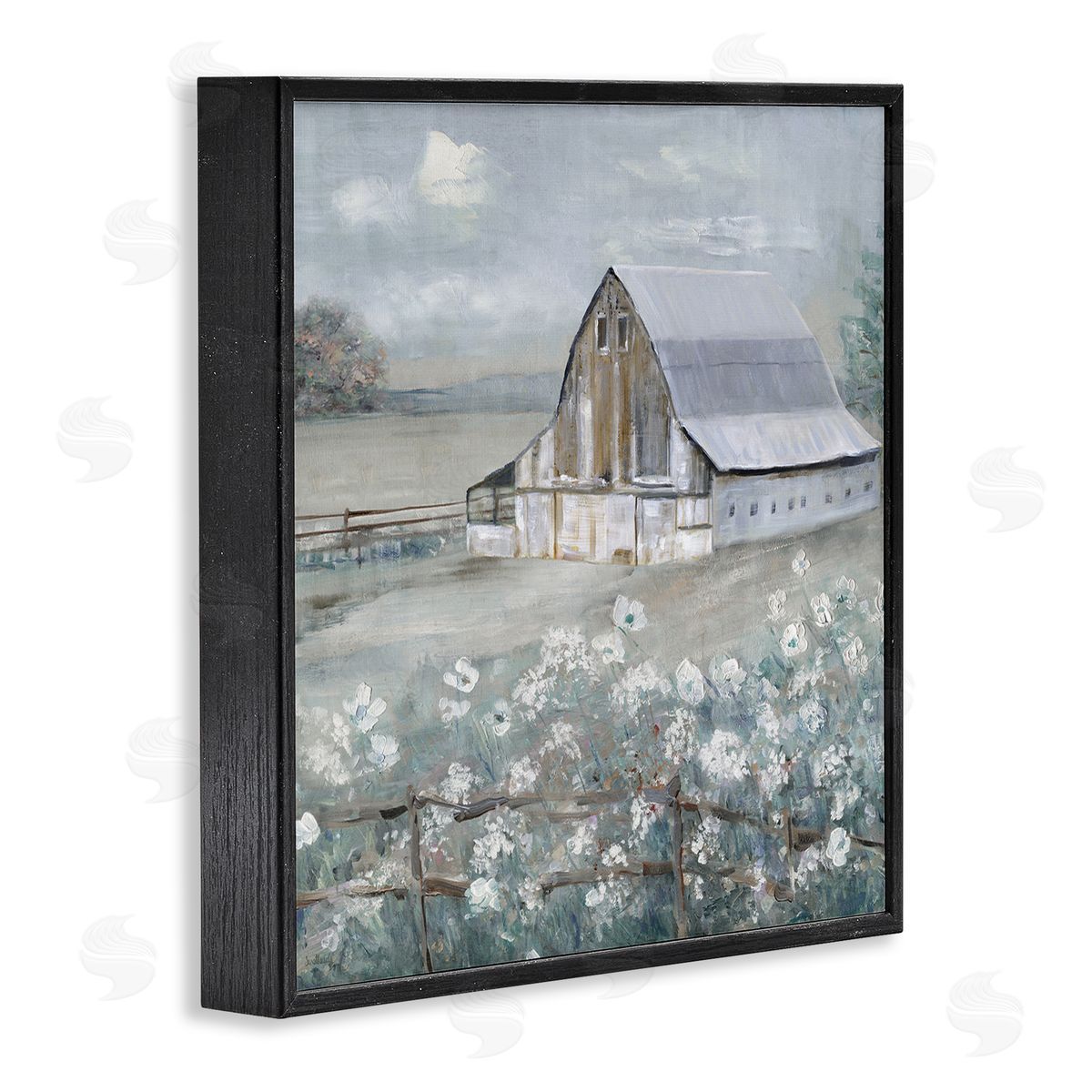 Blooming Farmhouse Meadow Black Frame Print Wall Art, Home Decor by Sally Swatland