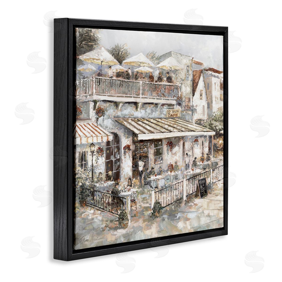 Town Café Patio Black Floating Frame Canvas Wall Art, Home Decor by Ruane Manning