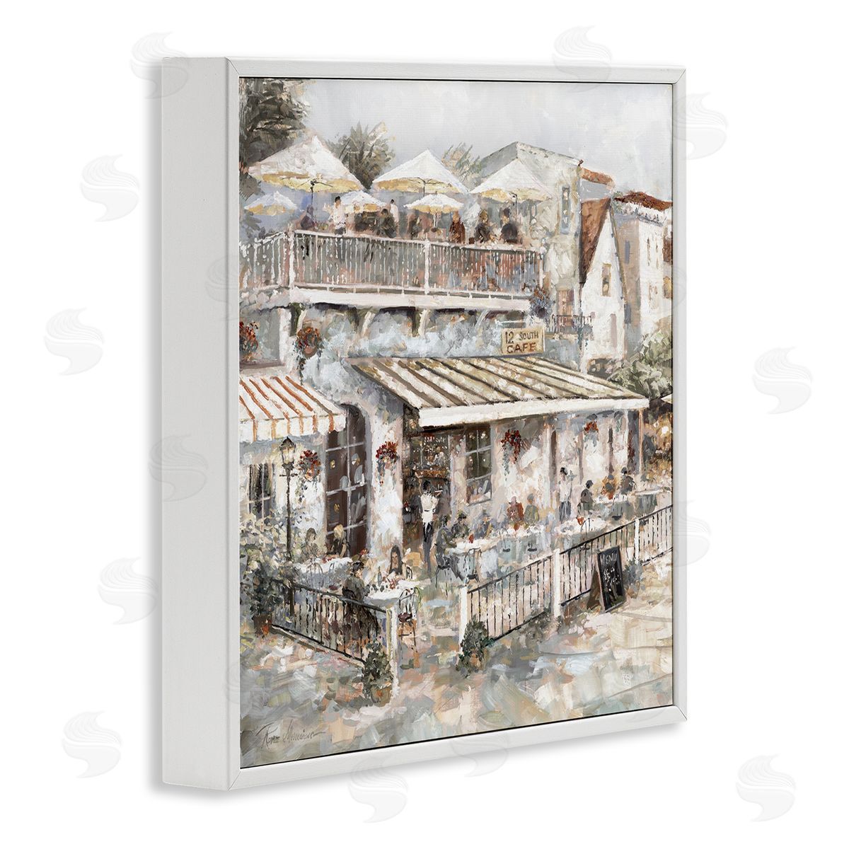 Town Café Patio White Frame Print Wall Art, Home Decor by Ruane Manning
