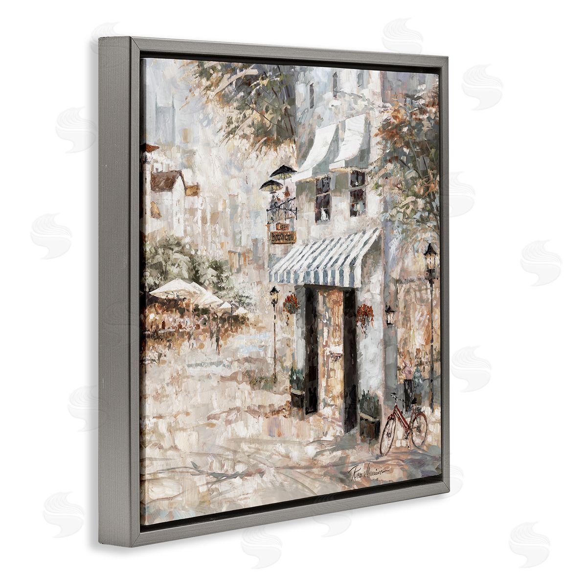 City Bistro Shopfront Grey Floating Frame Canvas Wall Art, Home Decor by Ruane Manning