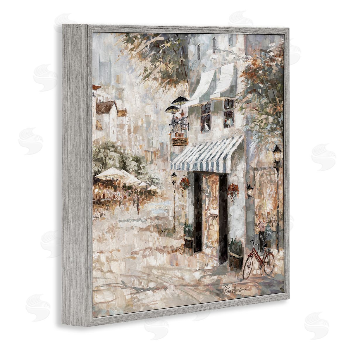 City Bistro Shopfront Grey Frame Print Wall Art, Home Decor by Ruane Manning