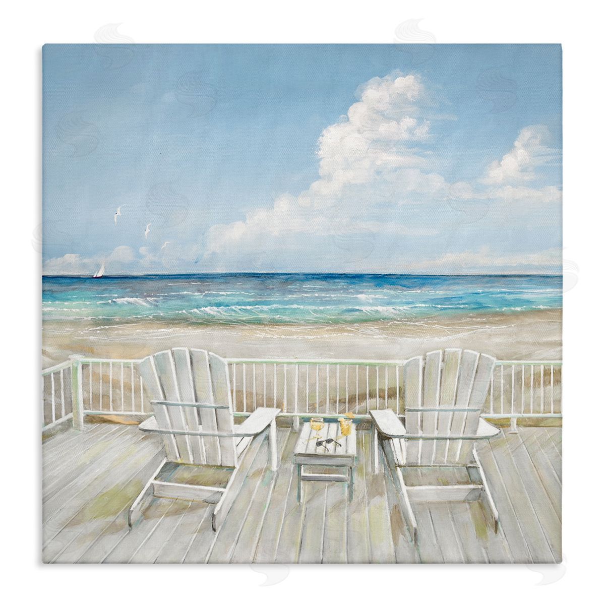 Seats Overlooking Beach Canvas Wall Art, Home Decor by Ruane Manning