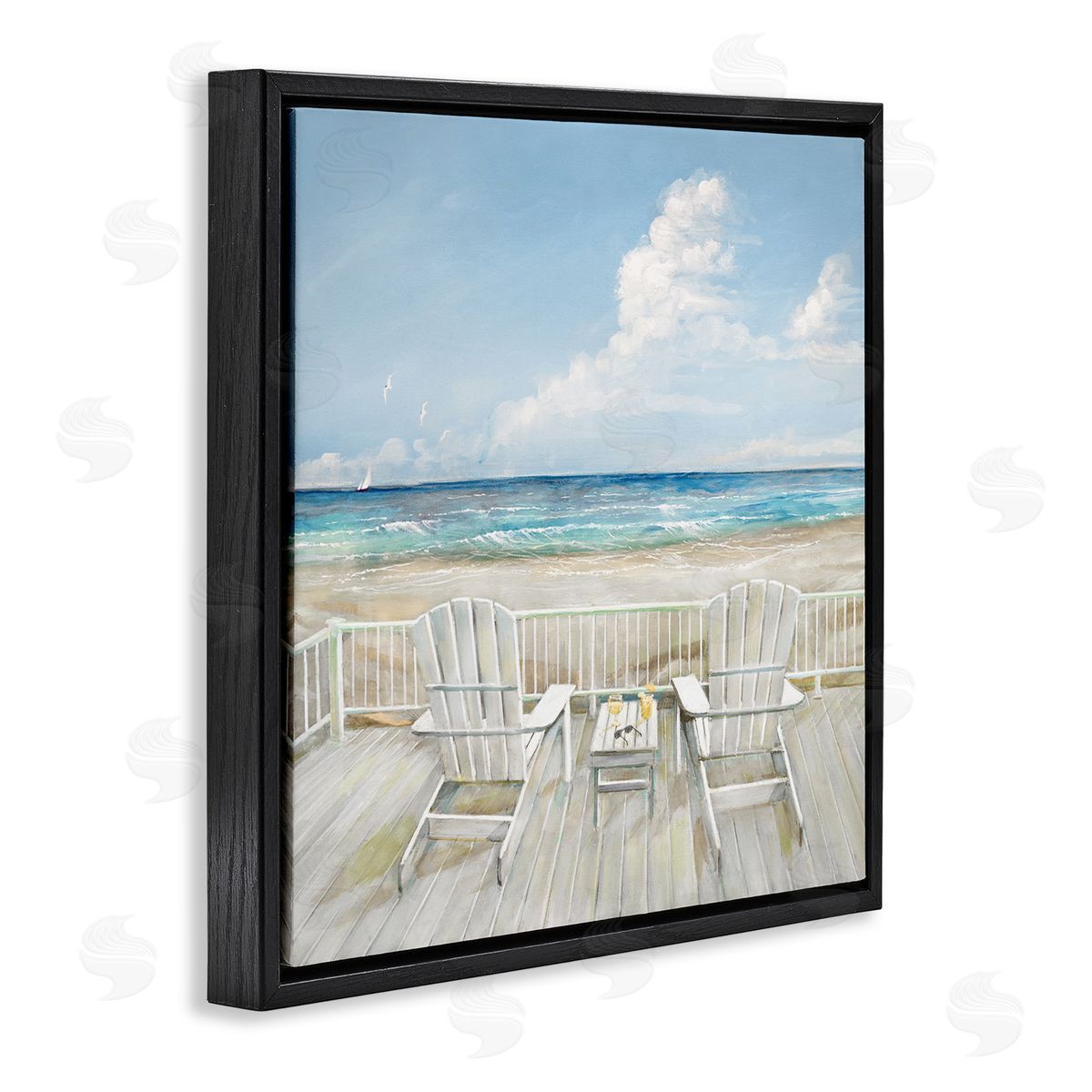 Seats Overlooking Beach Black Floating Frame Canvas Wall Art, Home Decor by Ruane Manning