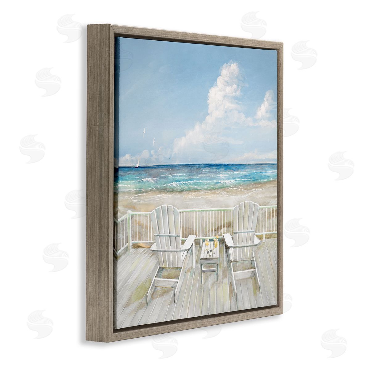 Seats Overlooking Beach Brown Floating Frame Canvas Wall Art, Home Decor by Ruane Manning