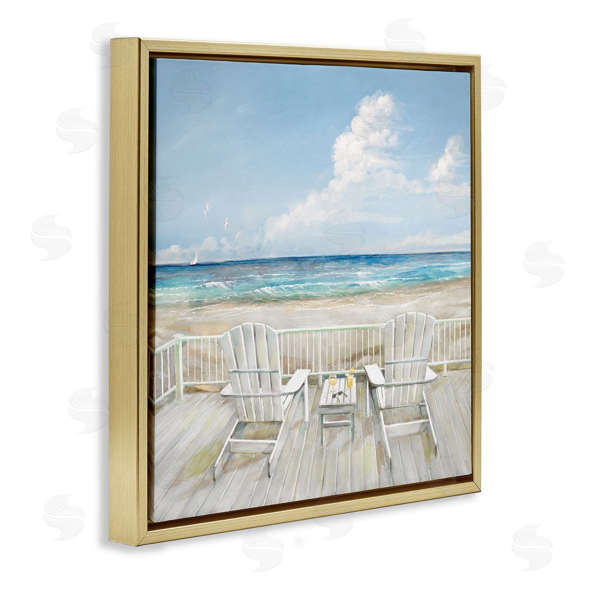 Seats Overlooking Beach Gold Floating Frame Canvas Wall Art, Home Decor by Ruane Manning
