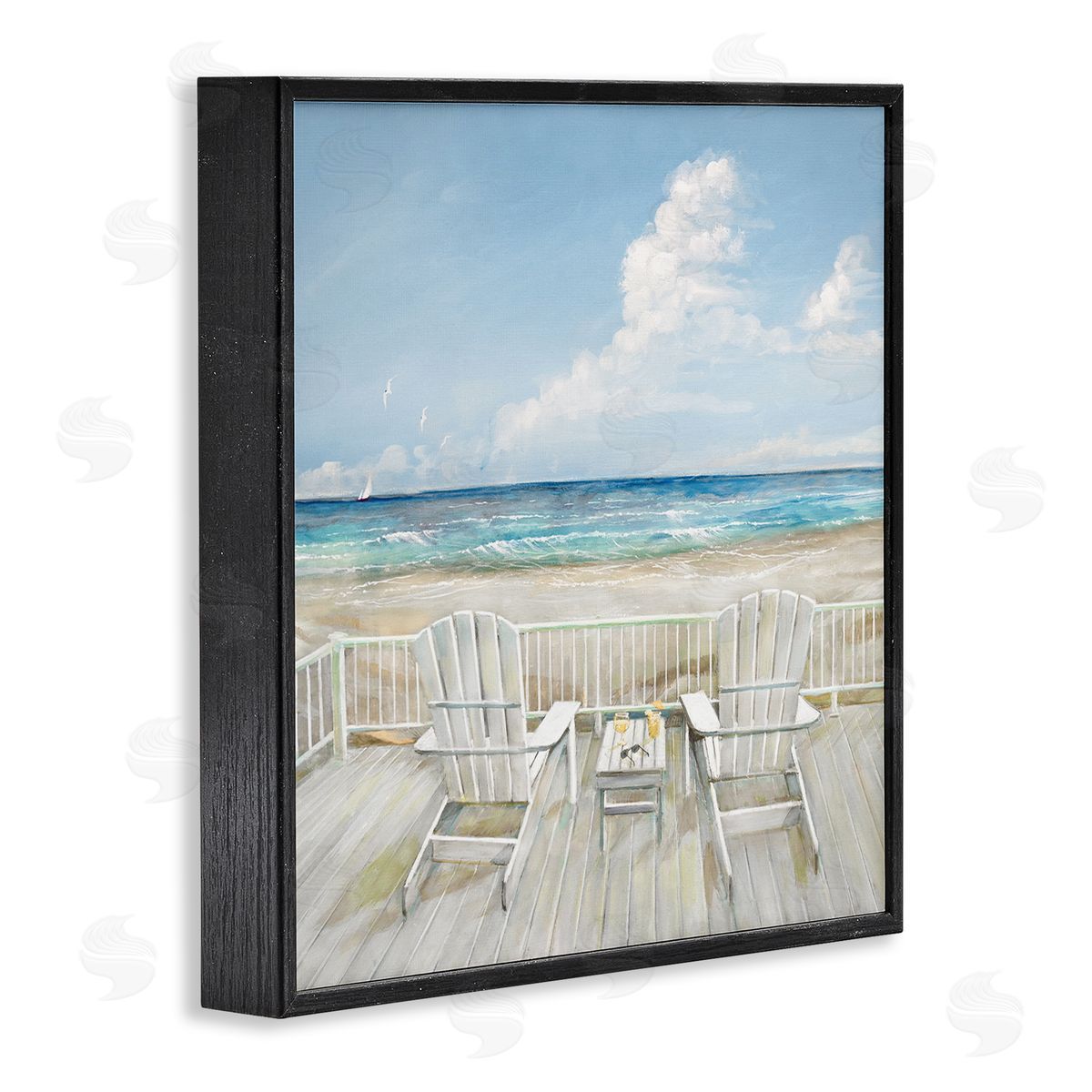 Seats Overlooking Beach Black Frame Print Wall Art, Home Decor by Ruane Manning