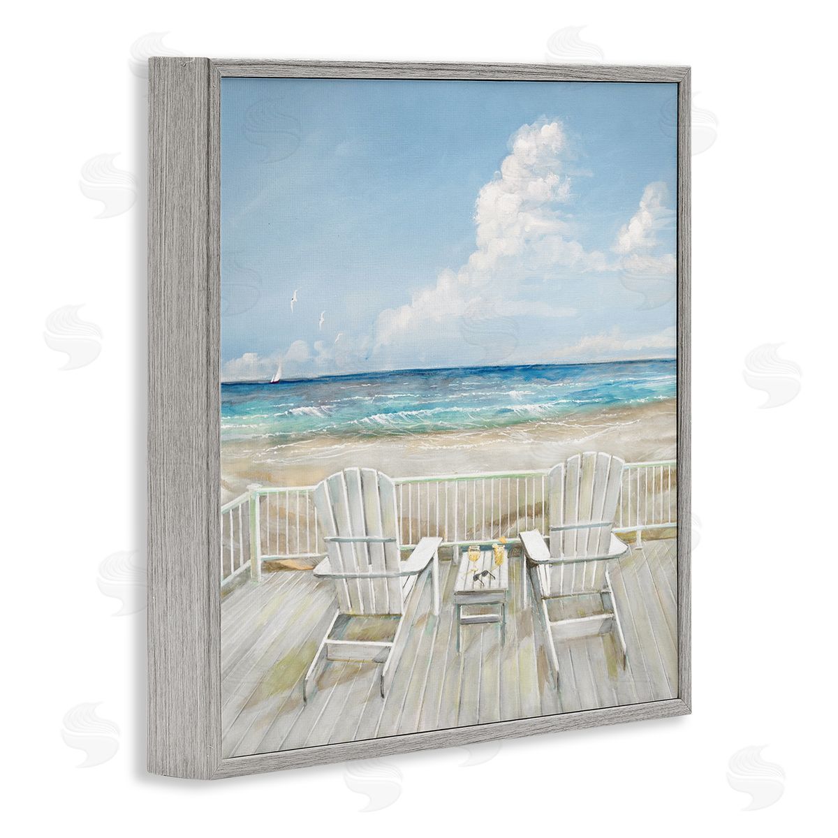Seats Overlooking Beach Grey Frame Print Wall Art, Home Decor by Ruane Manning