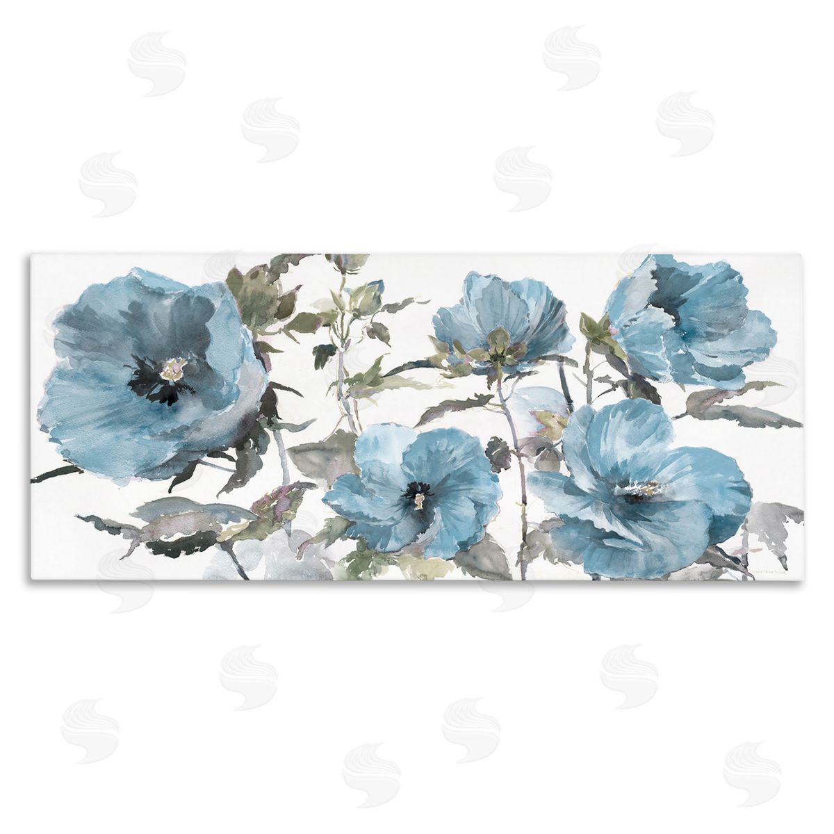 Blue Poppies on White Canvas Wall Art, Home Decor by Theresa Heidel