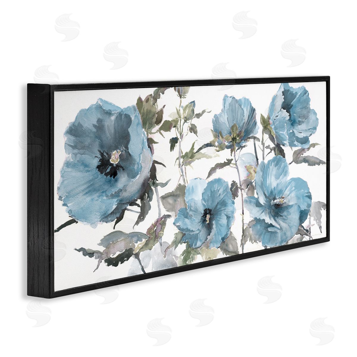 Blue Poppies on White Black Frame Print Wall Art, Home Decor by Theresa Heidel