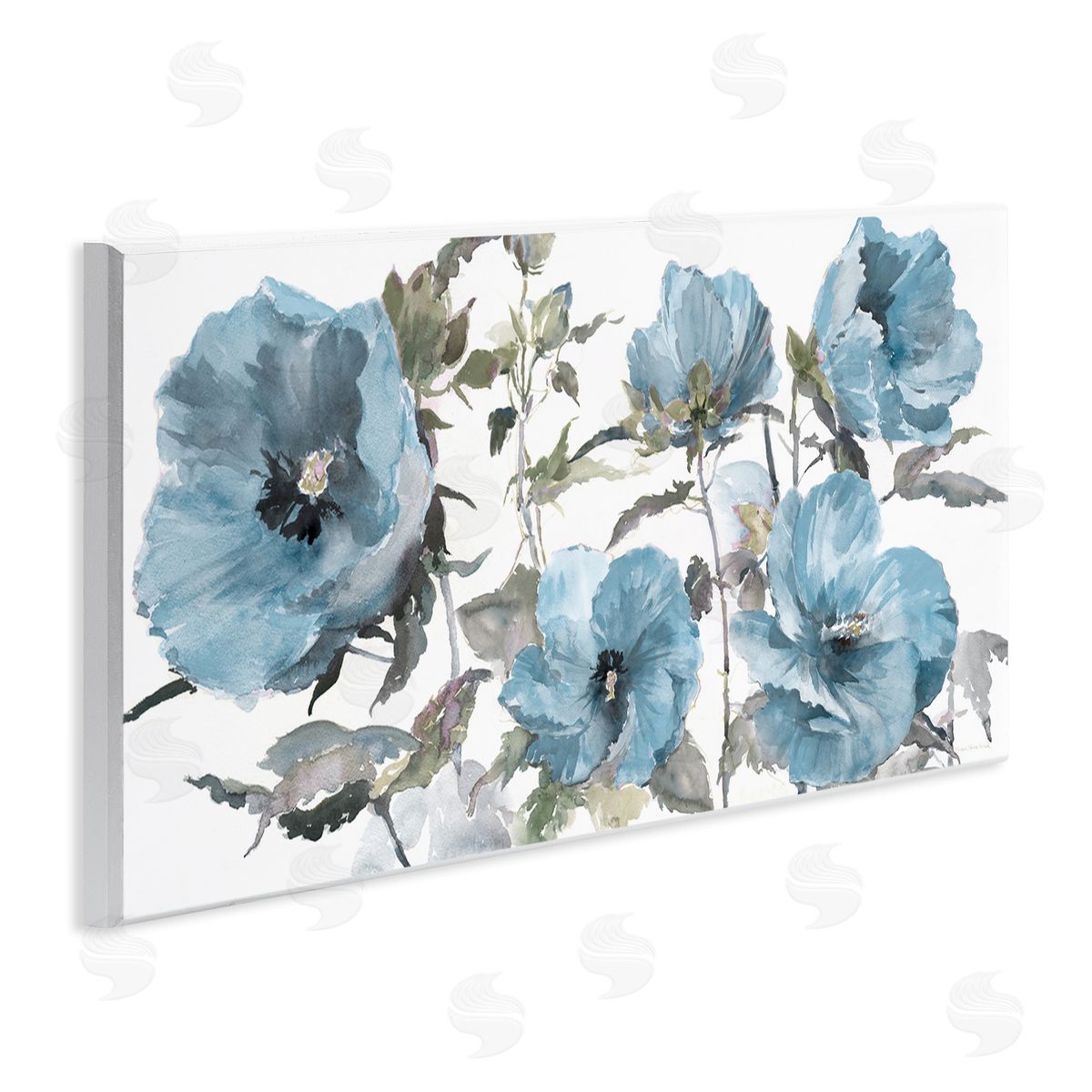 Blue Poppies on White Wood Plaque Wall Art, Home Decor by Theresa Heidel