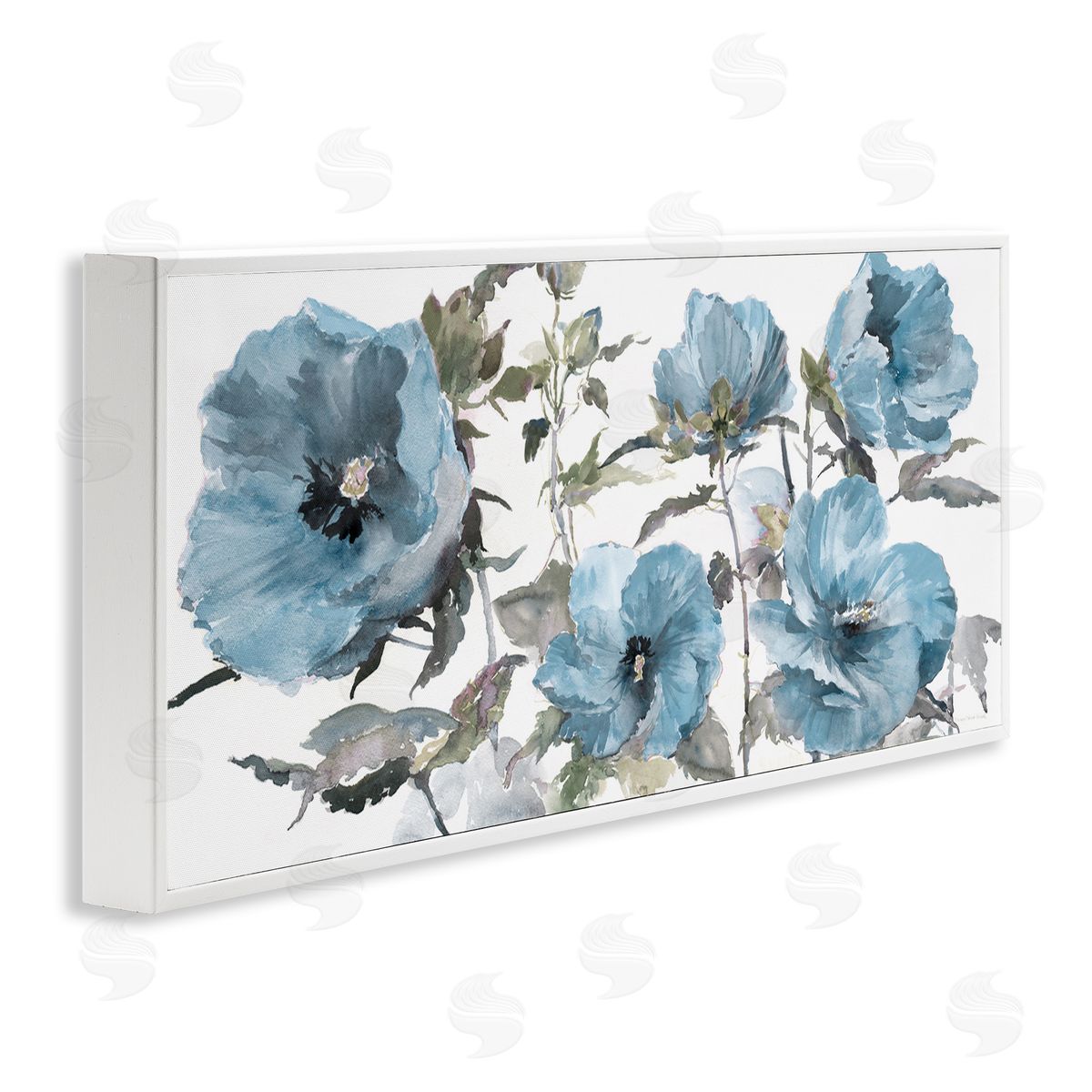 Blue Poppies on White White Frame Print Wall Art, Home Decor by Theresa Heidel