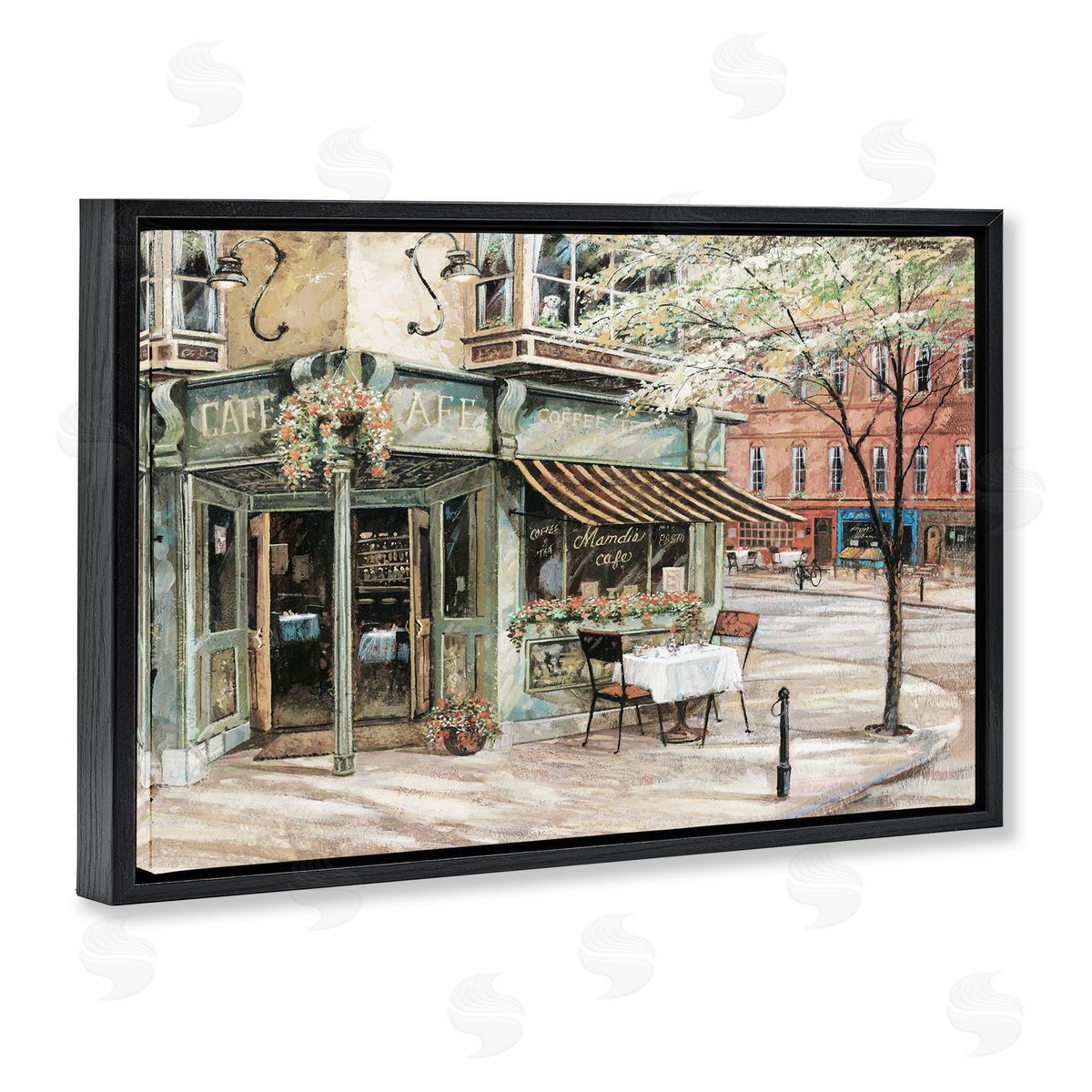 City Corner Café Black Floating Frame Canvas Wall Art, Home Decor by Ruane Manning