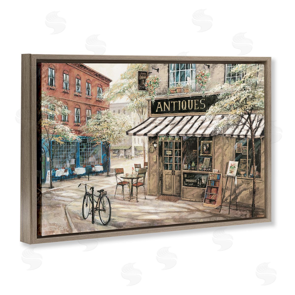 Cozy Town Antiques Shop Brown Floating Frame Canvas Wall Art, Home Decor by Ruane Manning