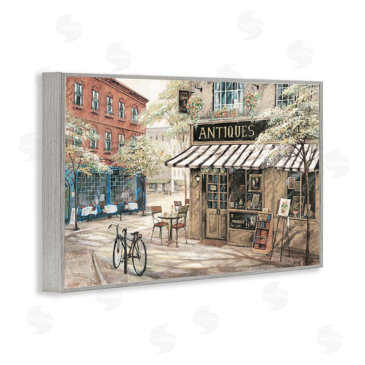 Cozy Town Antiques Shop Grey Frame Print Wall Art, Home Decor by Ruane Manning