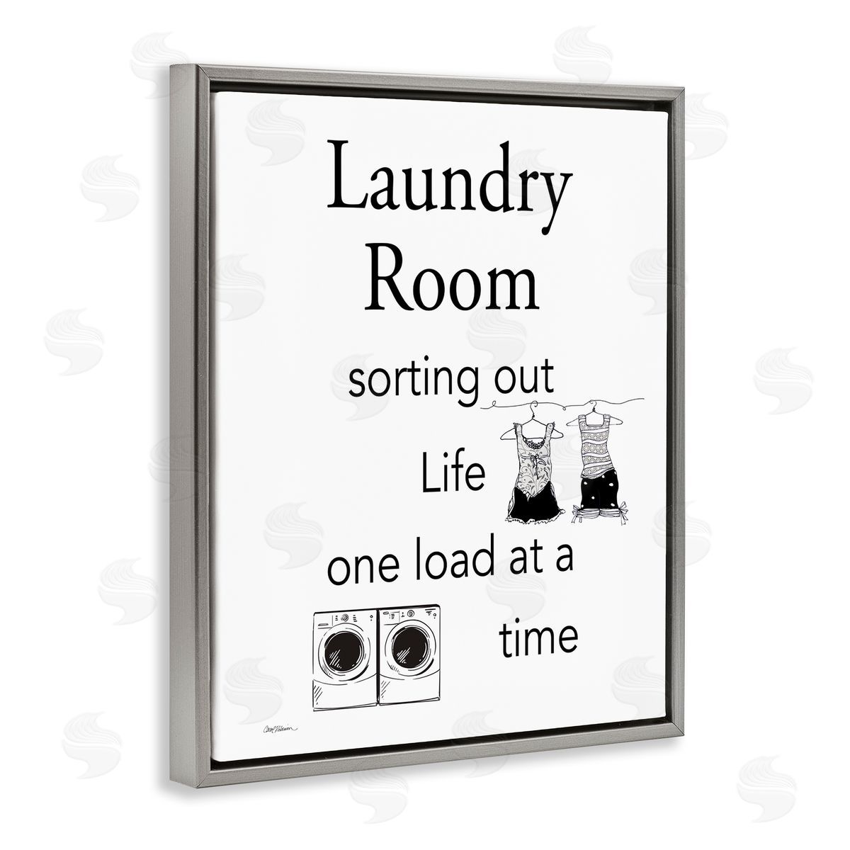 Funny Minimal Laundry Phrase Grey Floating Frame Canvas Wall Art, Home Decor by Carol Robinson
