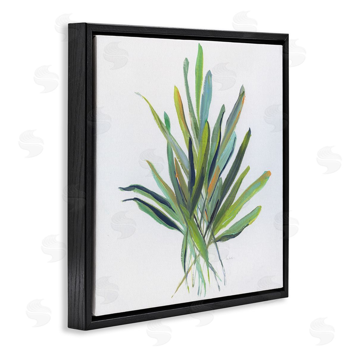 Plant Leaf Sprigs Black Floating Frame Canvas Wall Art, Home Decor by Sally Swatland