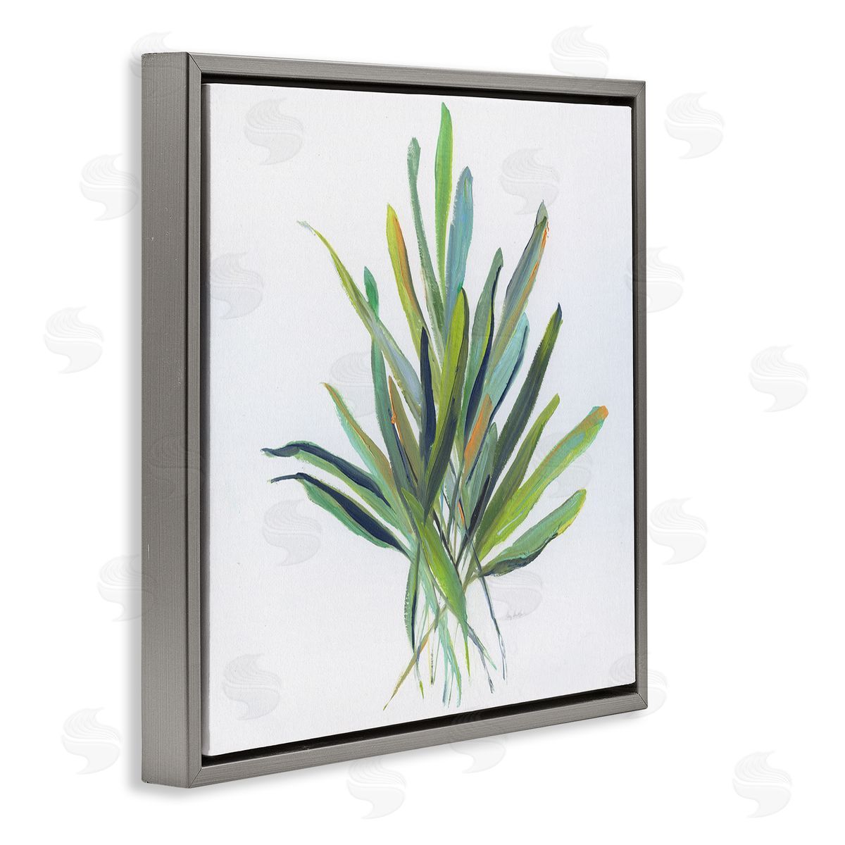 Plant Leaf Sprigs Grey Floating Frame Canvas Wall Art, Home Decor by Sally Swatland