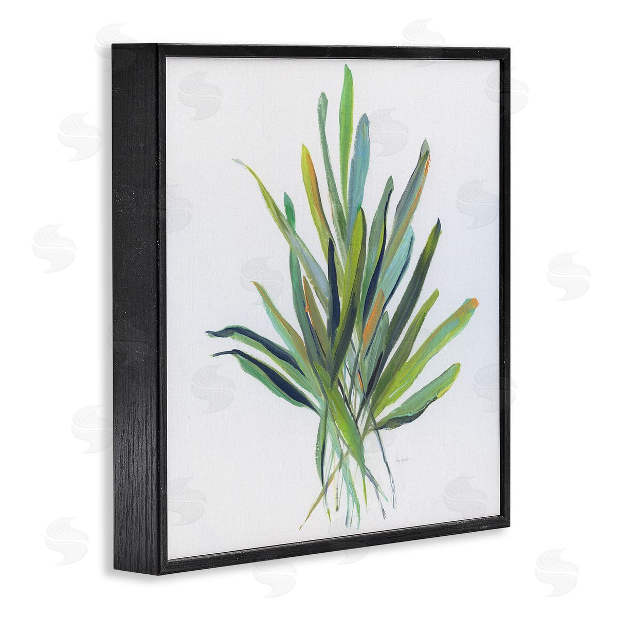 Plant Leaf Sprigs Black Frame Print Wall Art, Home Decor by Sally Swatland