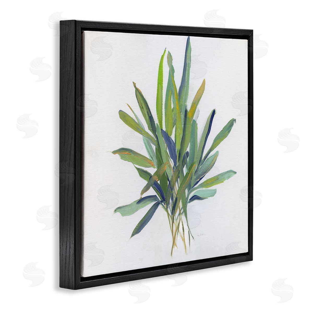 Layered Leaf Sprigs Black Floating Frame Canvas Wall Art, Home Decor by Sally Swatland