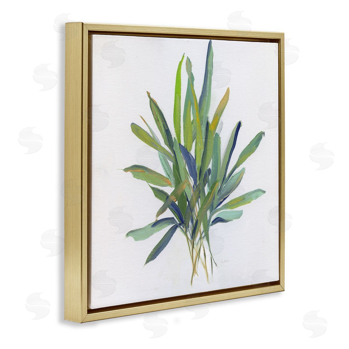 Layered Leaf Sprigs Gold Floating Frame Canvas Wall Art, Home Decor by Sally Swatland