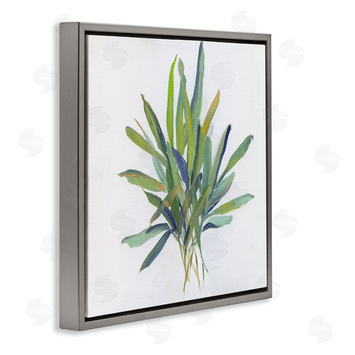 Layered Leaf Sprigs Grey Floating Frame Canvas Wall Art, Home Decor by Sally Swatland