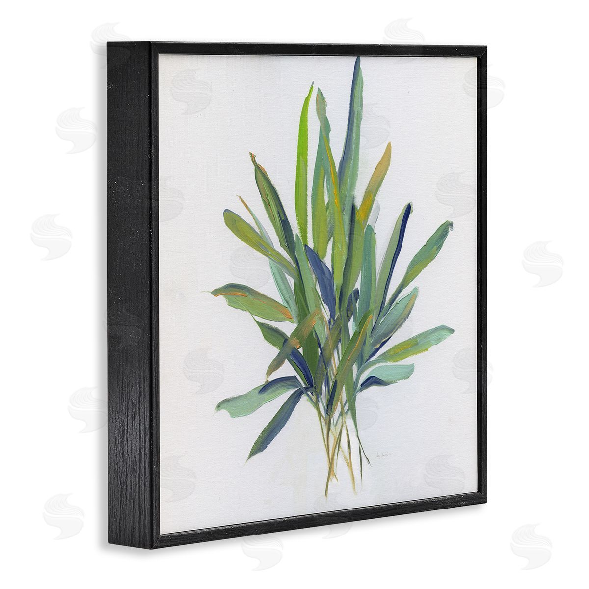 Layered Leaf Sprigs Black Frame Print Wall Art, Home Decor by Sally Swatland