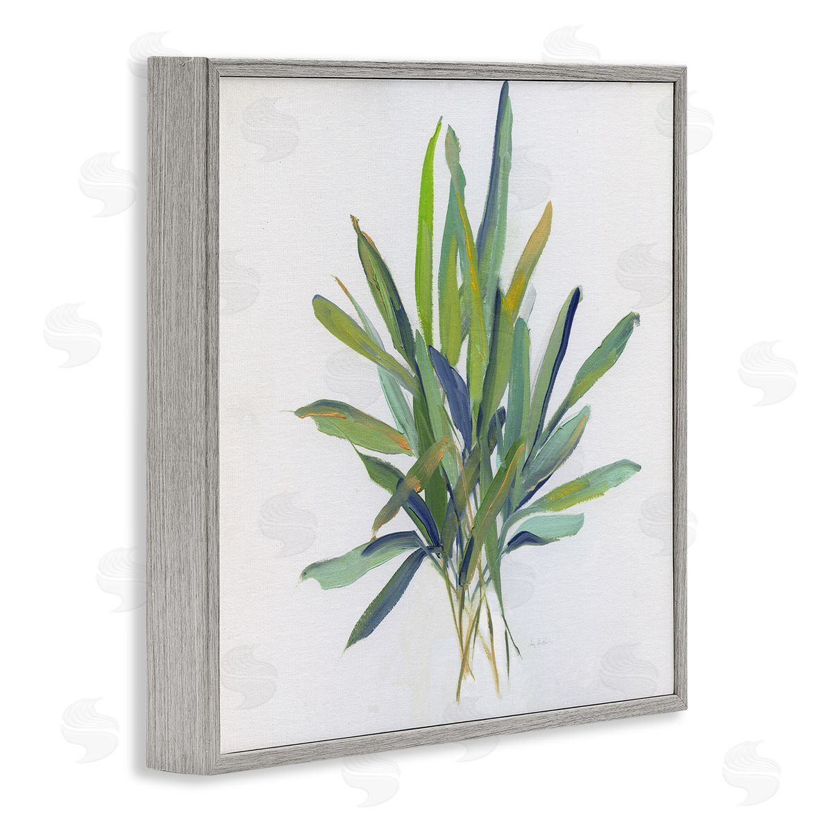 Layered Leaf Sprigs Grey Frame Print Wall Art, Home Decor by Sally Swatland