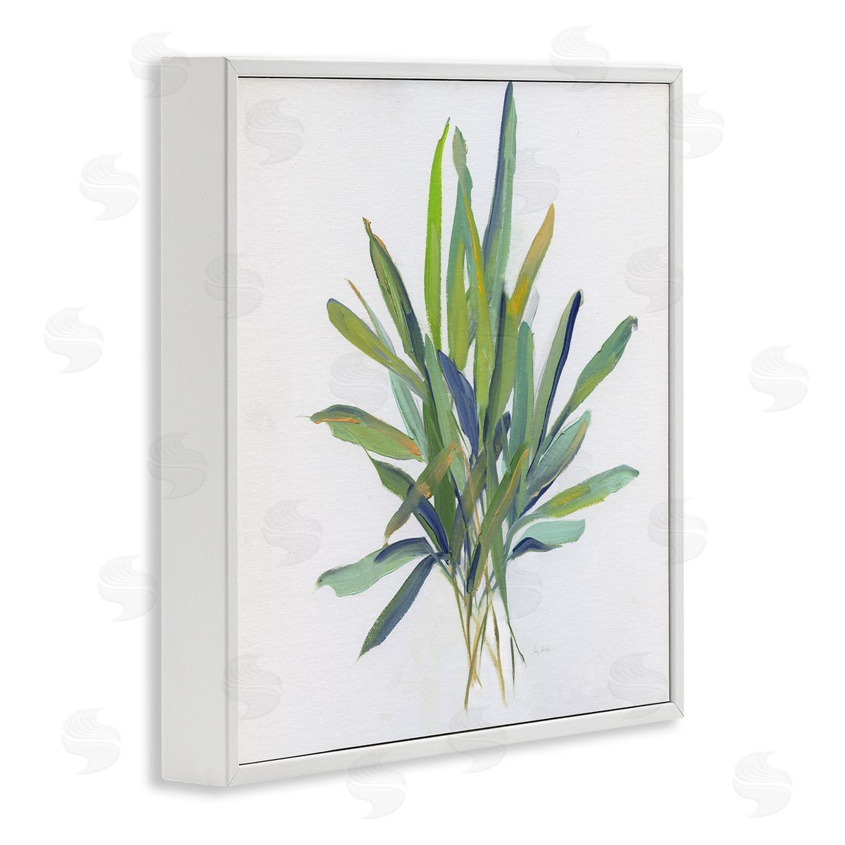 Layered Leaf Sprigs White Frame Print Wall Art, Home Decor by Sally Swatland
