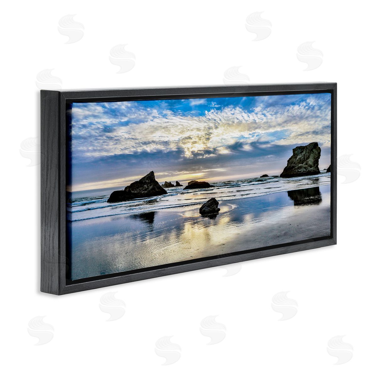 Rocks Protruding on Beach Black Floating Frame Canvas Wall Art, Home Decor by Danita Delimont