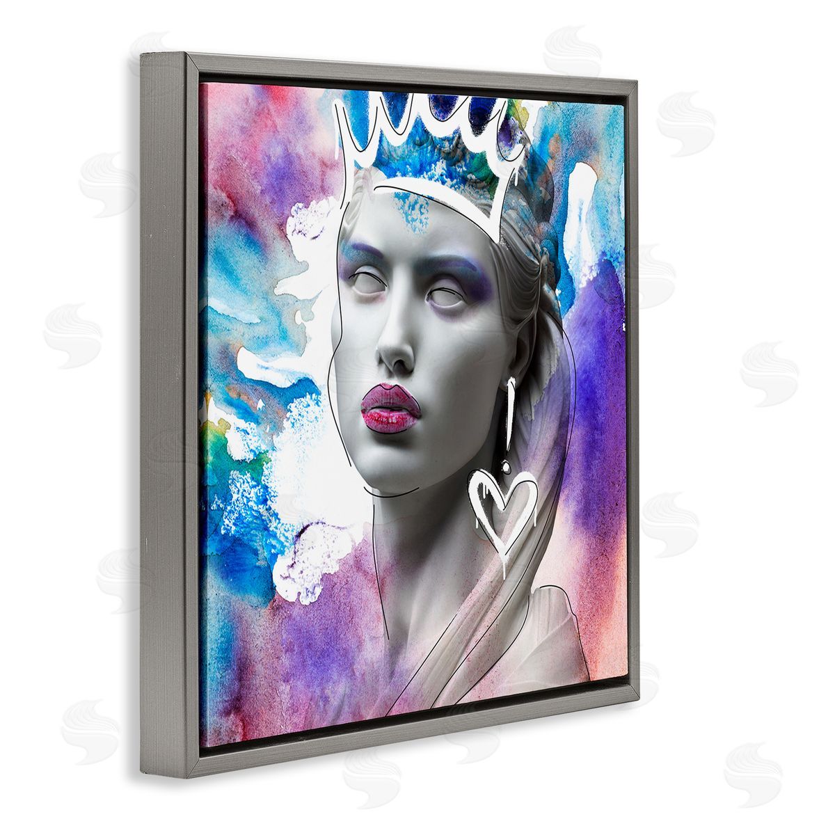 Modern Crowned Woman Grey Floating Frame Canvas Wall Art, Home Decor by CAD Designs