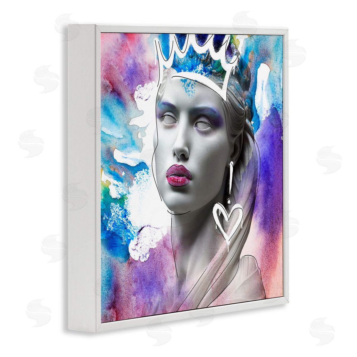 Modern Crowned Woman White Frame Print Wall Art, Home Decor by CAD Designs