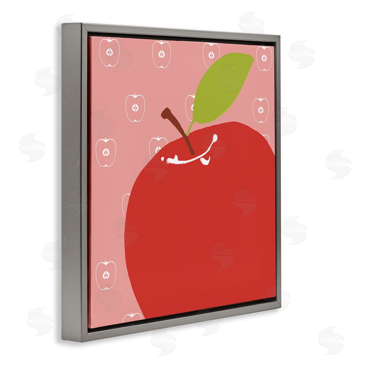 Bright Apple Fruit Grey Floating Frame Canvas Wall Art, Home Decor by Daniela Santiago
