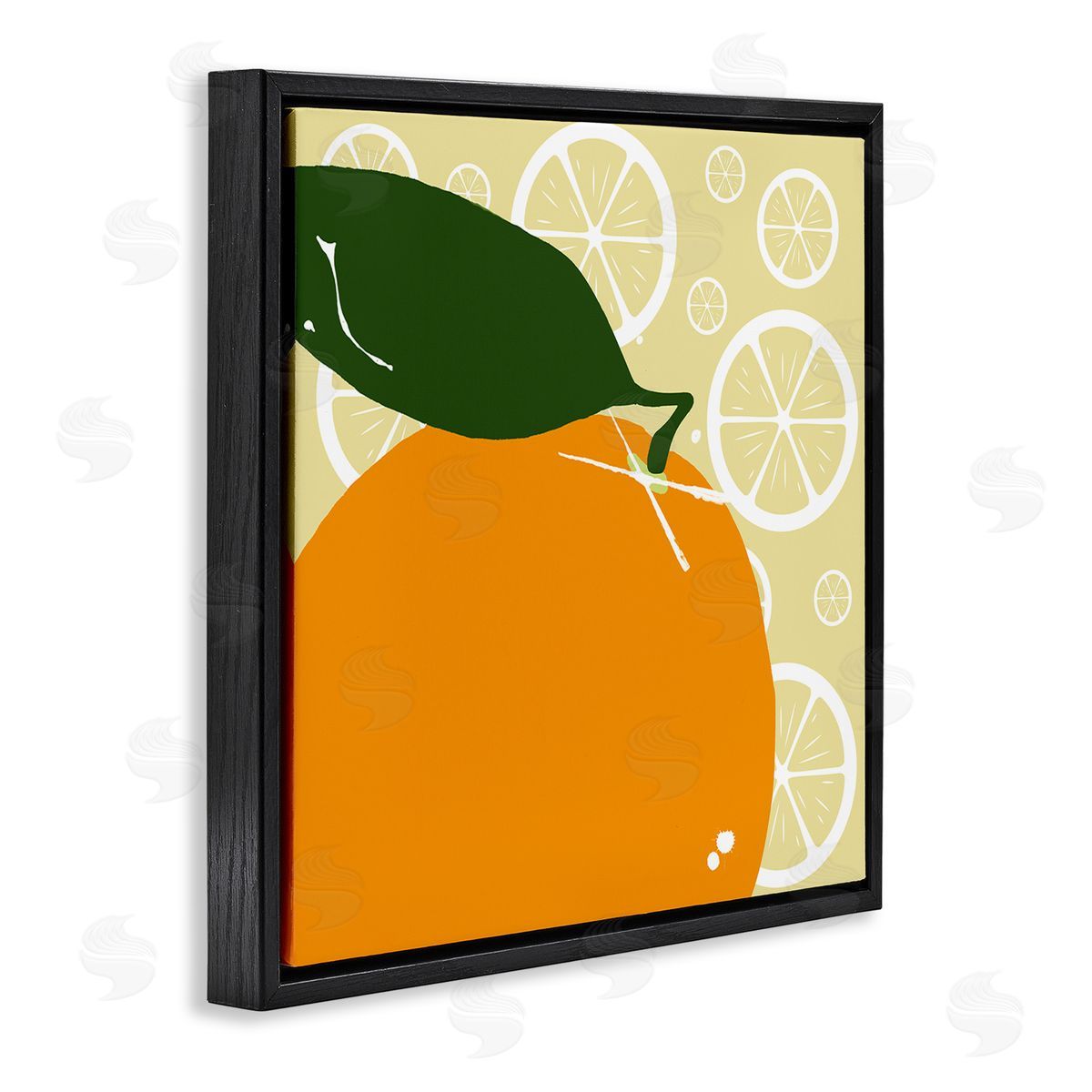 Bright Orange Fruit Black Floating Frame Canvas Wall Art, Home Decor by Daniela Santiago