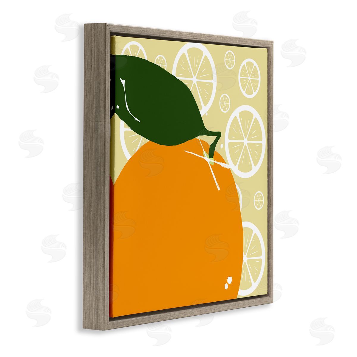 Bright Orange Fruit Brown Floating Frame Canvas Wall Art, Home Decor by Daniela Santiago