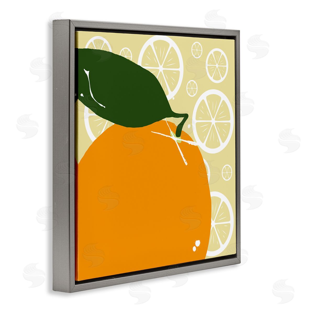 Bright Orange Fruit Grey Floating Frame Canvas Wall Art, Home Decor by Daniela Santiago