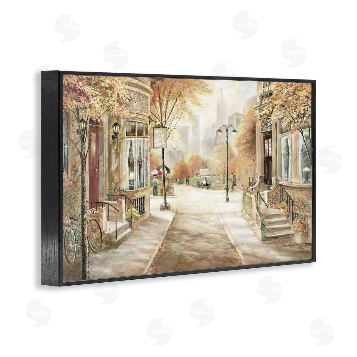 City Street Shopfronts Black Frame Print Wall Art, Home Decor by Ruane Manning