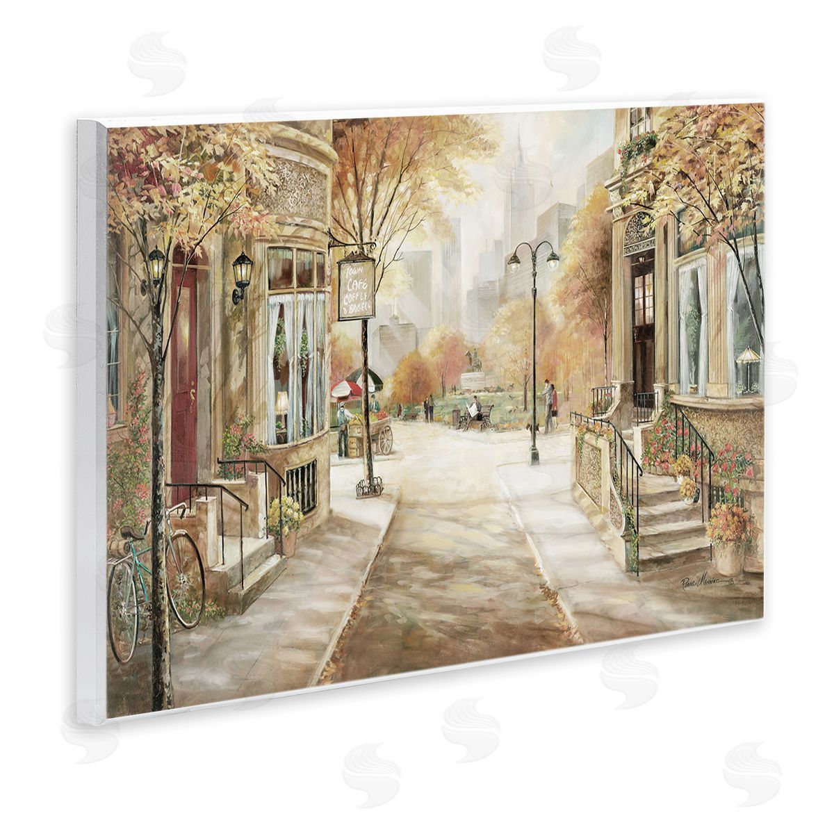 City Street Shopfronts Wood Plaque Wall Art, Home Decor by Ruane Manning