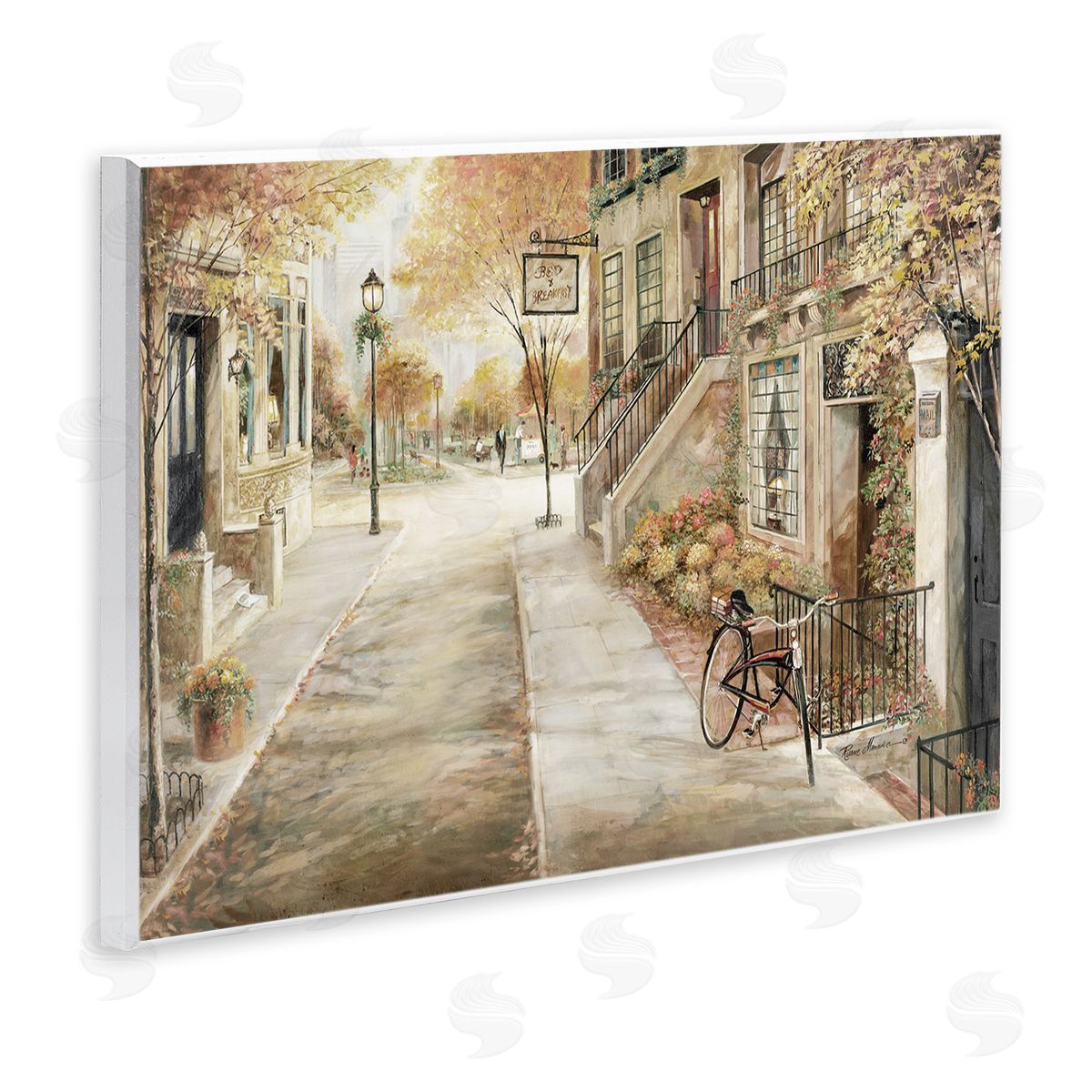 Bicycle on Town Street Wood Plaque Wall Art, Home Decor by Ruane Manning