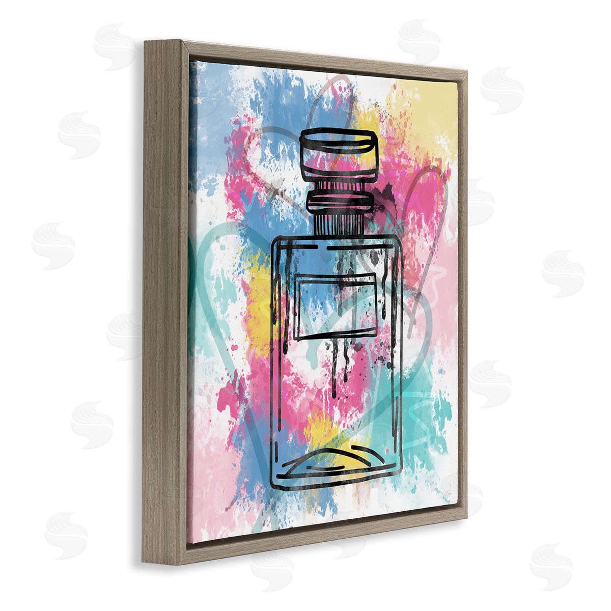 Modern Splash Bottle Brown Floating Frame Canvas Wall Art, Home Decor by Natalie Carpentieri