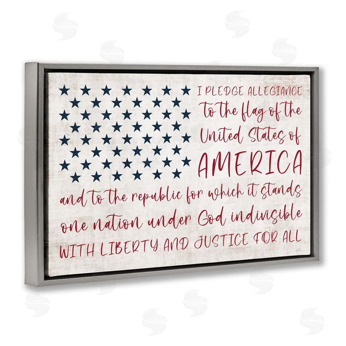 Patriotic Pledge of Allegiance Grey Floating Frame Canvas Wall Art, Home Decor by Natalie Carpentieri