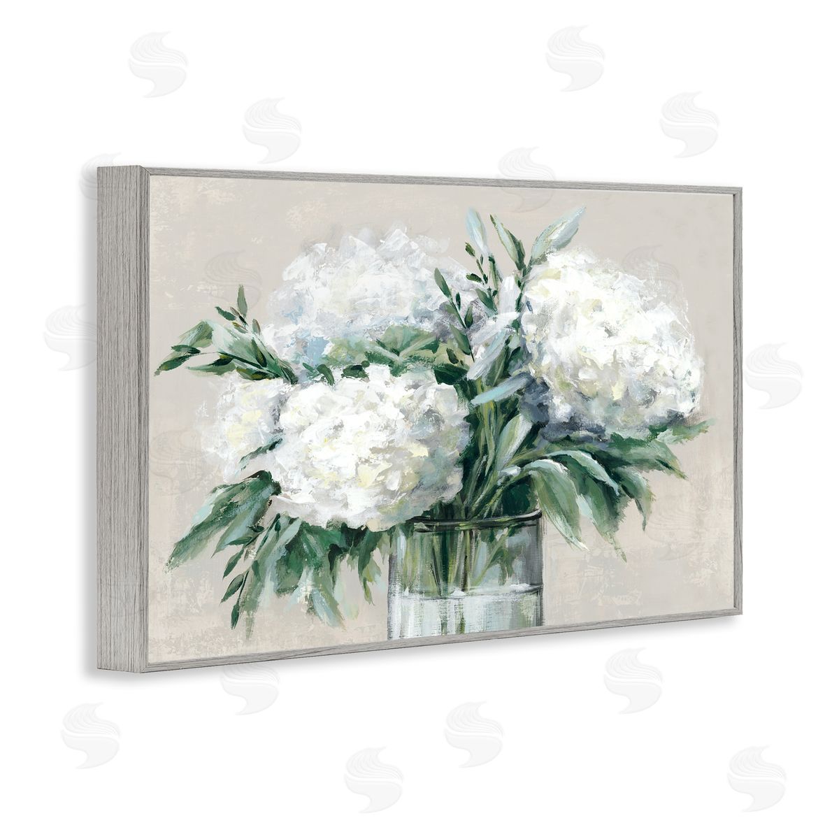 Full Hydrangeas in White Grey Frame Print Wall Art, Home Decor by Alex Black