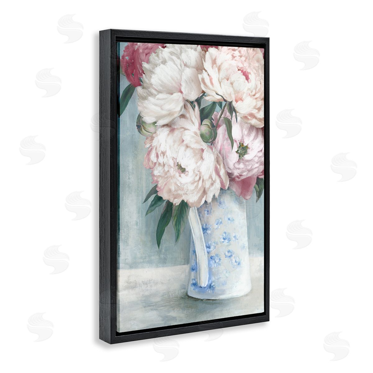 Peony Blossom Vase Black Floating Frame Canvas Wall Art, Home Decor by Alex Black
